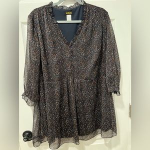 Ambria Women Size 14 Pullover Tunic Blouse Black/Brown Microdot Oversized Lined